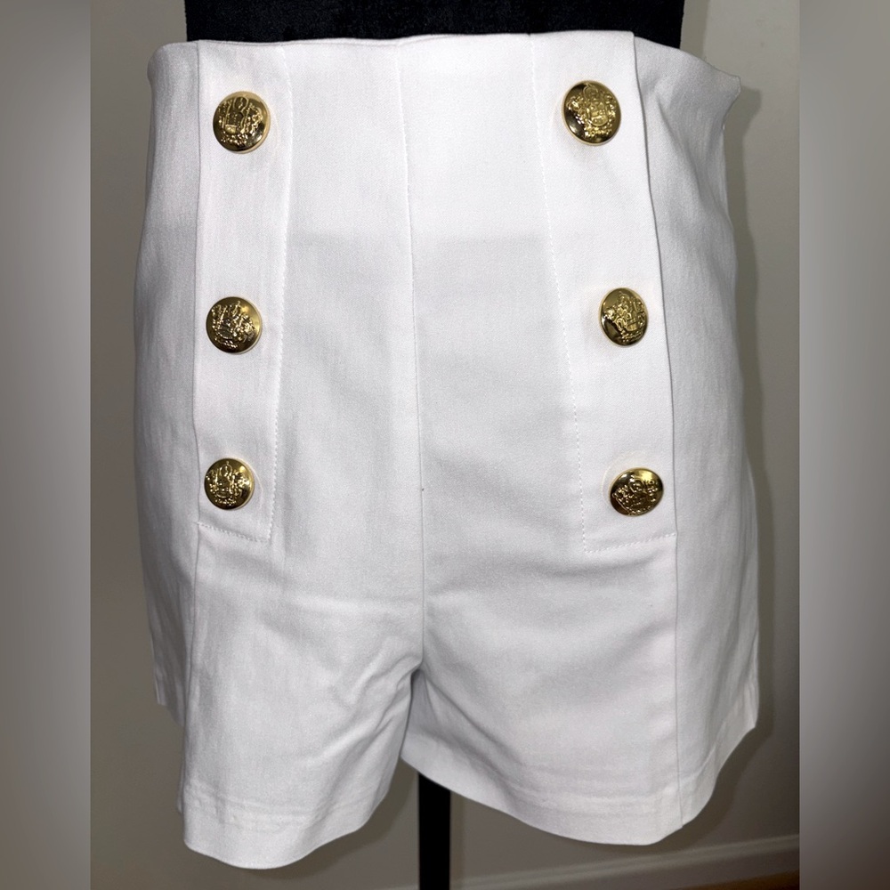 White High-Waist Button Front Shorts